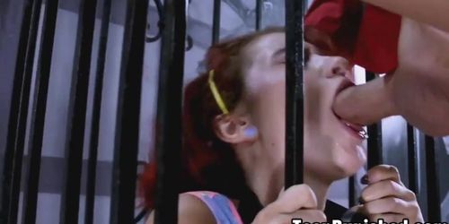 Lola Fae got her pussy penetrated through the bars