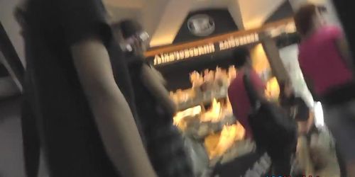 Two frolicsome girlfriends' upskirt by the voyeur