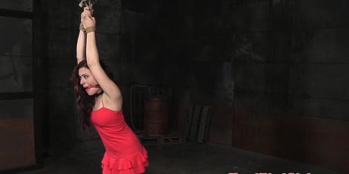 Restrained wiccan sub flogged until red raw