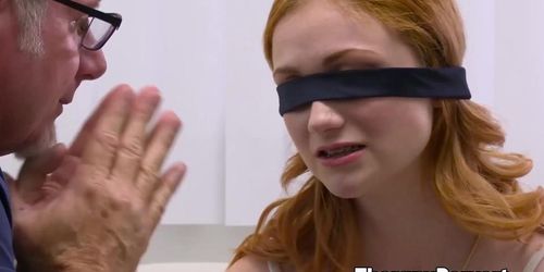 Redhead girl Scarlet Skies is seduced by her older perverted therapist (Jake Jacobs, Jay Crew)