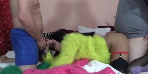 Girl fuck with two guys - Wear mohair woolen sweaters
