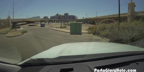 Porta Gloryhole Black girl swallows cum from white guys under a bridge (Brittney White)