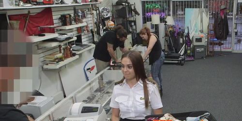 Uniform pawnshop beauty doggystyled rough
