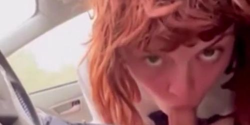 Redhead Beauty Car Blowjob