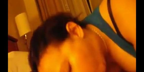 Chubby brunette GF deepthroats a black cock