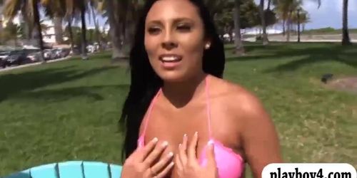 Coeds show off ass by the beach and fucked by nasty man