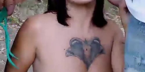 Horny MILF slut gets fucked by two guys outdoor in the woods live at sexycamx (Horny Italian)