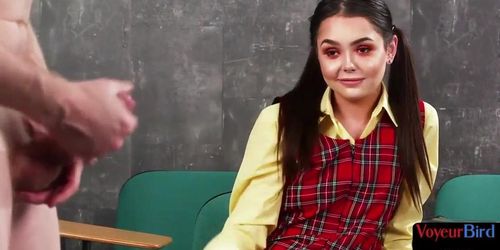 LADY VOYEURS HD - 21yo voyeur in college uniform teases professor wanker