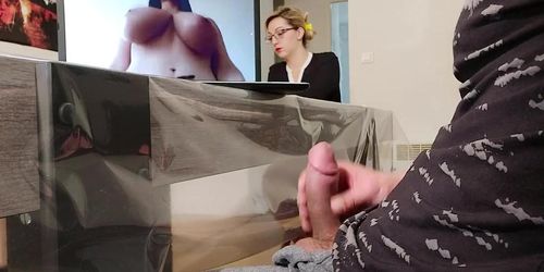 I pull my dick out in front of the secretary .. She surprises me when I cum!!