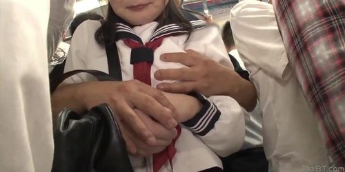Japanese girl with a short skirt ejaculated in her underwear in a crowded bus - Satomi Mayu