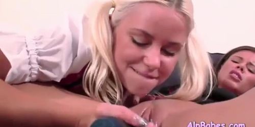 Blonde Teen Fucks Brunette With Dildo