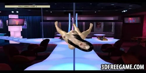 3D hot brunette stripper shows poses on her pole