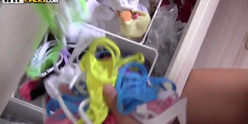 Hot Teen trying on Swimming Strings and Thongs