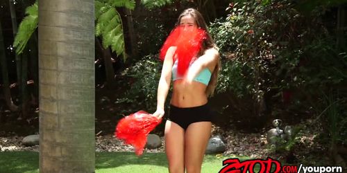 Tight brunette cheerleader takes a load in her pussy