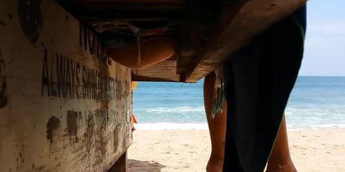 View UP Dress # NO PANTIES on Crowded Beach # Butt Plug up skirt