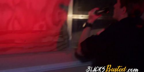 White fat ass gets fucked by a massive black cock at rapper house in the hood during a cop procedure
