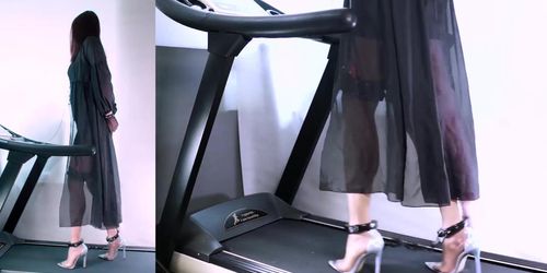 Asian Chained Treadmill Walking in Heels Tnaflix com 