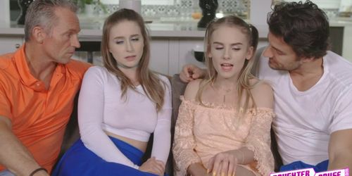 Laney and Natalie's dads swap them for them to experience their cocks and sticky loads