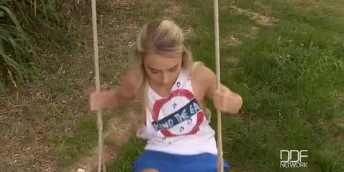 Euro Teen fucks her ass in the garden