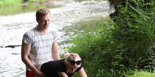 Sweet Teen public screw with horny stranger fan from , she have orgasm in nature (free) (River Donovan)