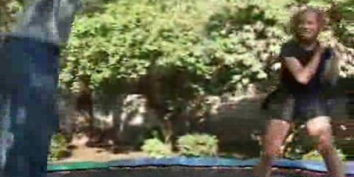 School Janitor Finds Young Girl Jumping Up And Down On Trampoline And Ends Up Jumping On Her