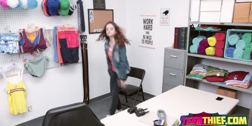 A big fat cock goes inside the wet pussy of the thief that just got surprised and caught by a guard