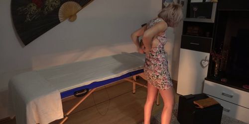 Hidden Camera in Massage Parlor - Chubby Masseur Fucks Client