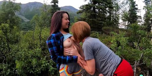 Teen Lana Mars eating stepmoms pussy during stepdad banging her outdoor (Akgingersnaps)