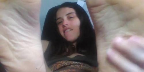 Camgirl LOVES her BIG FEET soles! She touches her sexy foot & has so much pleasure she CUMS! (Rose Bennett)