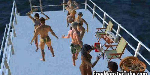 Foxy 3D cartoon blonde babe getting fucked on a boat