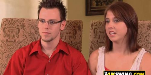 Amateur swinger couple joins the Swing House waiting for fun and new experiences