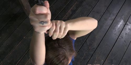 Restrained sub beauty whipped and pussytoyed