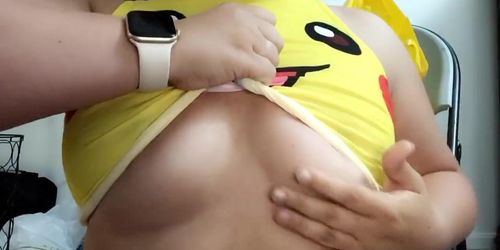 Teen PokÃ©mon trainer wears pikachu and plays with her small boobs and  nipple piercings - Tnaflix.com