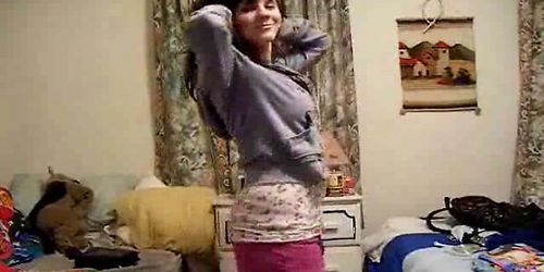 Shy teen strips