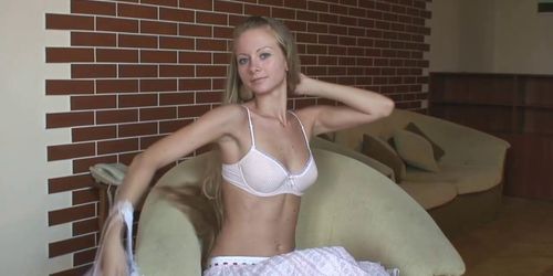 Slim girl spreading her legs to show it