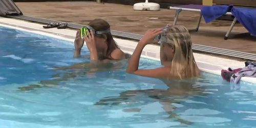BANG.com - Hot college co-eds Nessy and Sara play lesbian sex games by the  pool - Tnaflix.com