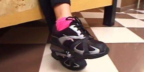 Pink sock and foot smelling