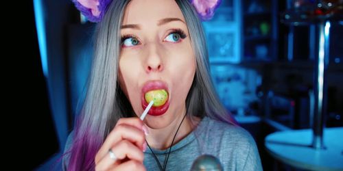 Neko 4K ASMR Lollipop + Gum Chewing + Kissing ? Nya! Kawaii ^_^