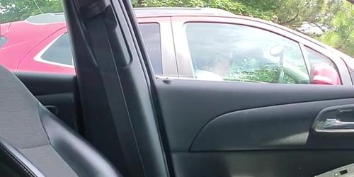 Granny caught me stroking in the car she watched while eating her food