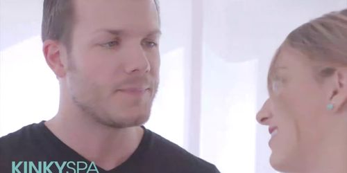 Kinky Spa - Blonde Kristen Scott gets massaged and worships dick (Codey Steele)