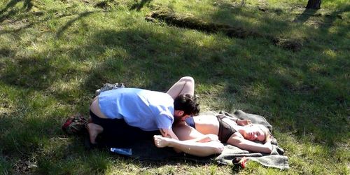 Fan request! Outdoor nude, fucking, pussylicking, cumshot in the forest