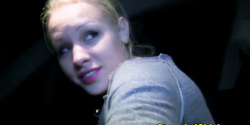 Hitch hiking blonde teen giving head