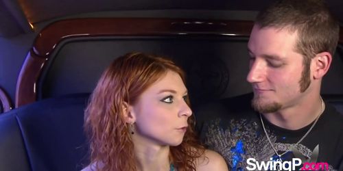 Redhead gets into a swinger party and ends being the attention of all the swingers Full video