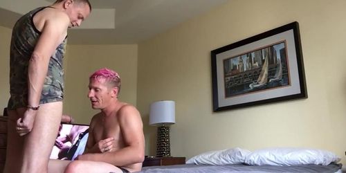 Pink haired hottie with a tight body, great butt and dick takes my load. More videos with him soon!