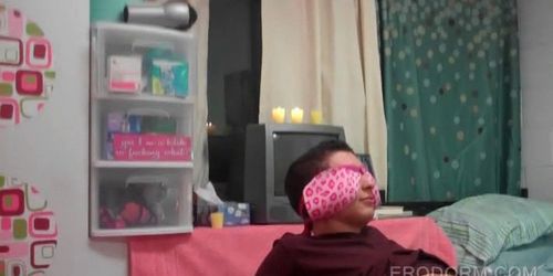 Horny coeds having a hot threesome in their dorm room