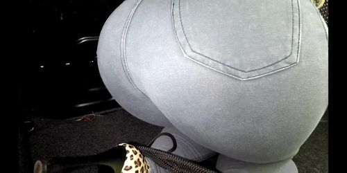 TIED blonde in trunk of CAR PISSES in pants! Wet jeans pee girl!