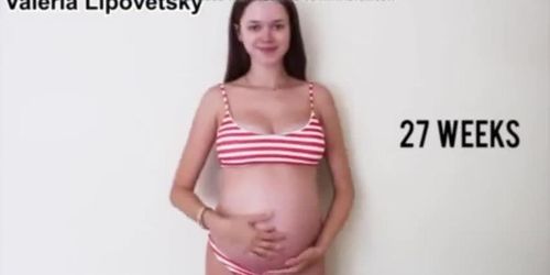 Preggo Bikini - Pregnant Girl with Big Baby Bump and Striped Bikini Belly Progression -  Tnaflix.com