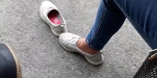 Secretly filming mature boss's socks and feet (she changed 2 sandals and I snuck in office 4 sox)