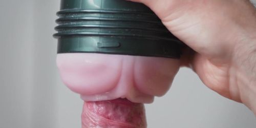 Extreme close up of dick in slow motion with Fleshlight and finished by cumshot (SweetAnnaBella)