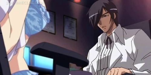 Busty anime girl getting big breasts squeezed in close-up